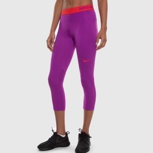 Nike Pro Cropped Leggings Womens Small Dri-Fit Purple Red Athletic Activewear